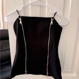 Zara Black Strapless Top with Silver Zip Accents